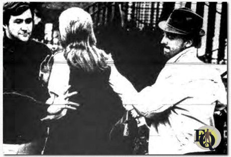 Ralph Strait (L), Jane Singer and John Hillerman of the Washington Theater Club stage the opening scene in a mugging and purse theft. This mugging scene planned for a poster, and radio and television anti-crime commercials.("Geneva N.Y. Daily Times", 1968)