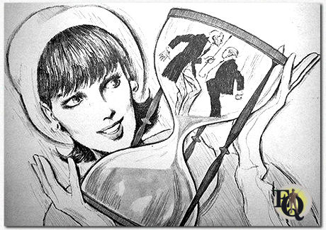 &nbsp;Illustration for "Last Man to Die" in "This Week", Nov 3. 1963. The caption read "Her measurements were 38-23-34, she had eyes of blue and red hair, too -- and if one snarling old man outlived the other she would have a fortune."