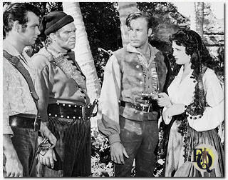 "Yankee Buccaneer" (1952) with (L to R) David Janssen, George Mathews, Scott Brady and Suzan Ball.