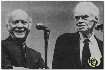 TV's "The Honeymooners " - "The Bensonhurst Bomber" Harvey the Bully and his friend Pipsqueak George (Leslie Barrett) reunited for the first time at the Honeymooners fan club convention at C.W. Post College on Long Island, May 20th, 1984. Click on the picture to see a clip from the convention... (Photo: Luigi Pelletieri)